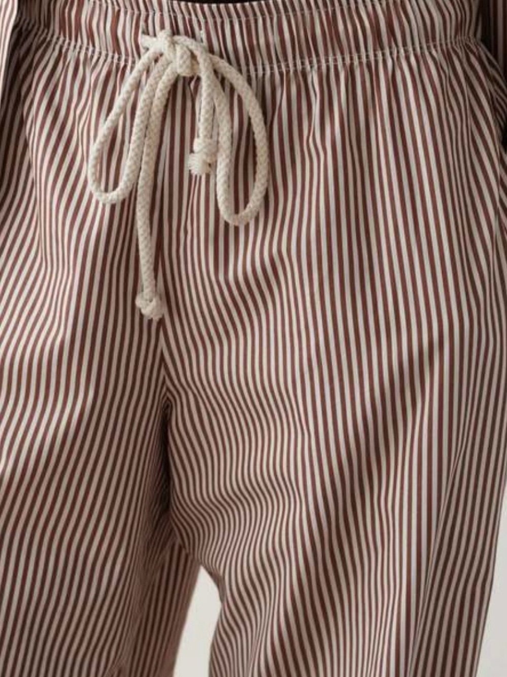 DONNI. Taupe and White Pinstripe Wide-Leg Drawstring Pants - Picture 2 of 4